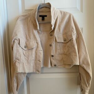 Forever 21 Light Beige Corduroy Cropped Utility Jacket